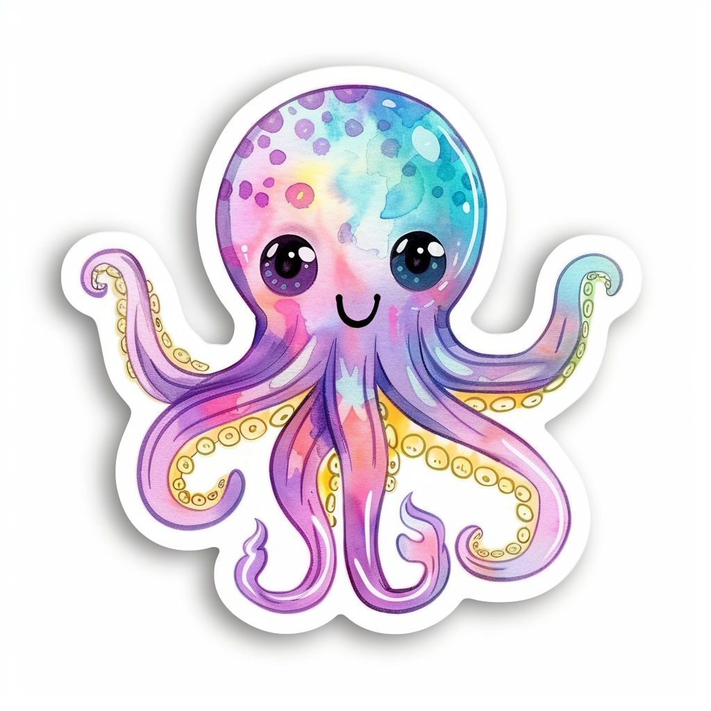 Adorable Octopus with chubby cheeks Expressive surreal Vinyl Decal Sticker for Car, Laptop, Tumbler and more # F015963