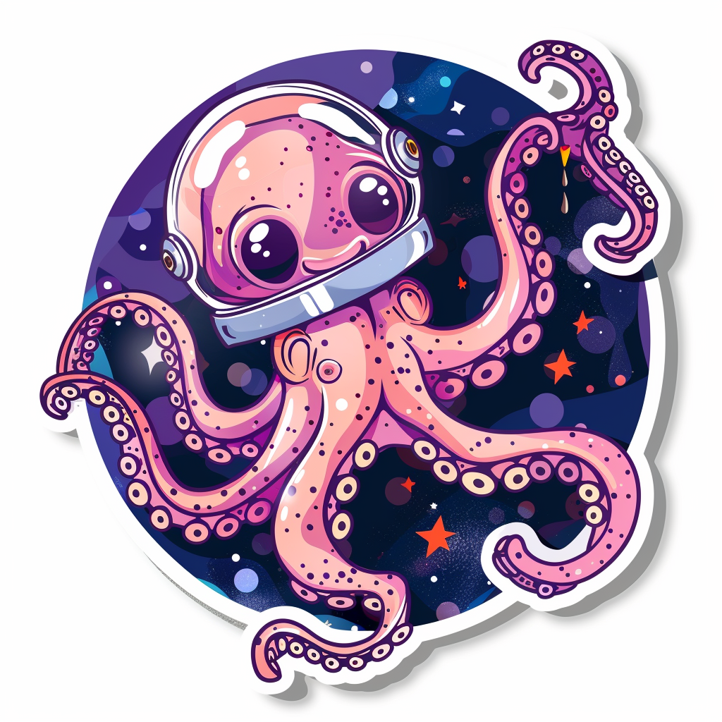 Sticker of a Cute and Adorable Octopus full body space suit Expressive surreal Vinyl Decal Sticker for Car, Laptop, Tumbler and more # F015914