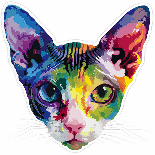 Adorable Cornish Rex Cat Expressive surreal Vinyl Decal Sticker for Car, Laptop, Tumbler and more # F021344-4" x 4"