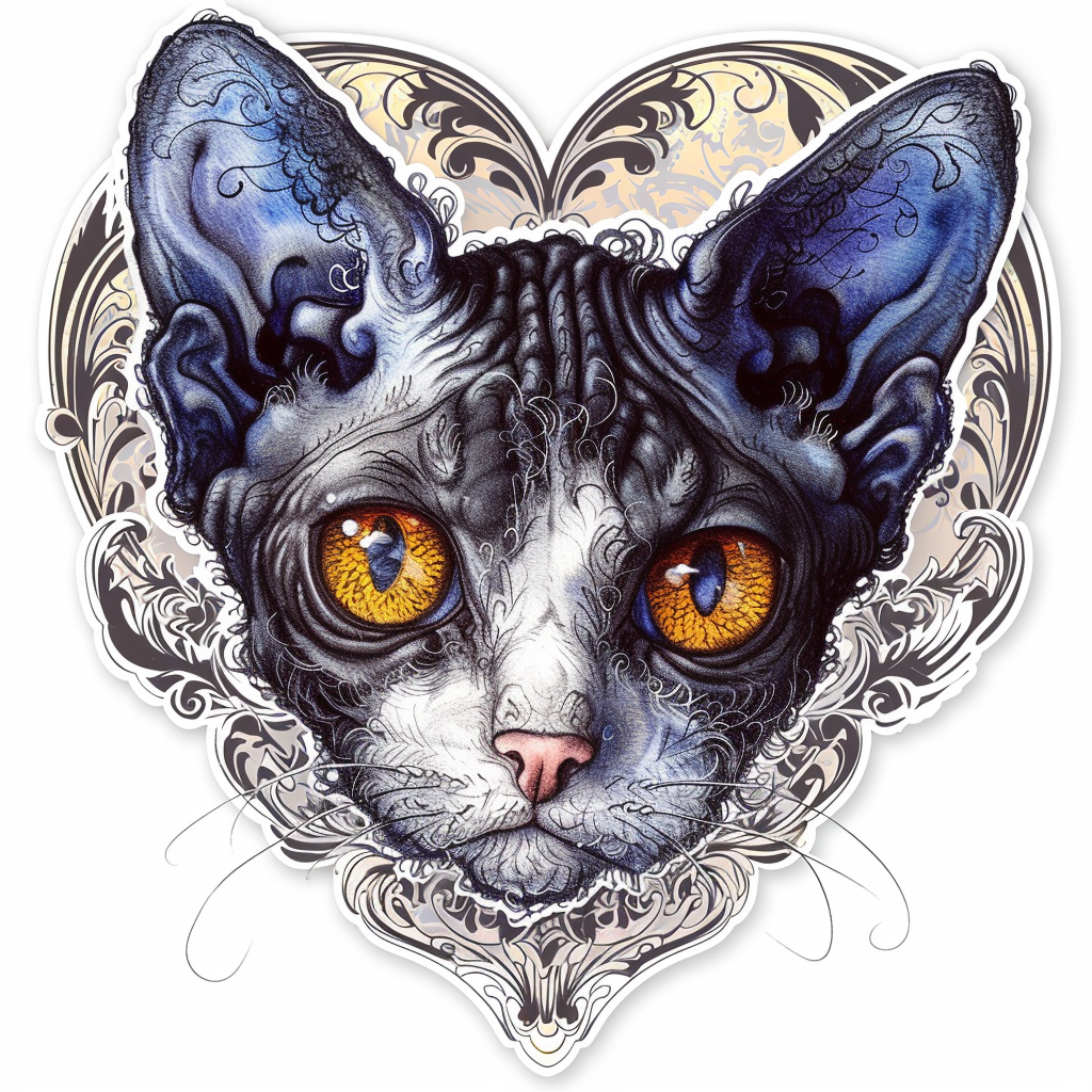 Adorable Cornish Rex Cat Expressive surreal Vinyl Decal Sticker for Car, Laptop, Tumbler and more # F021522-4" x 4"