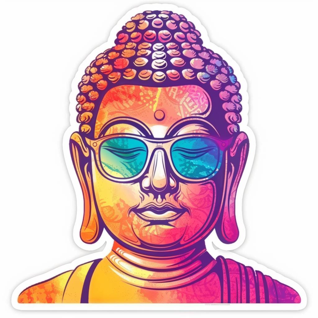 Sticker of a Buddha wearing sunglasses majestic Expressive surreal Vinyl Decal Sticker for Car, Laptop, Tumbler and more # F016835