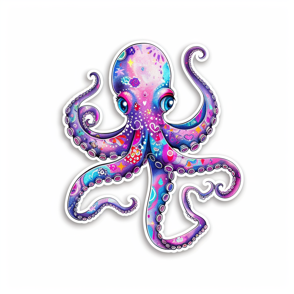 Sticker of a Octopus heartcore texture Expressive surreal Vinyl Decal Sticker for Car, Laptop, Tumbler and more # F015926