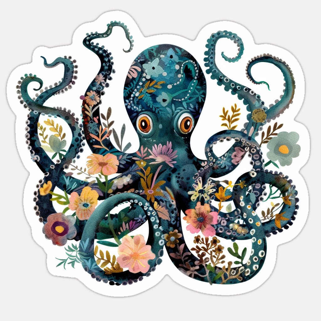 Octopus floral majestic Expressive surreal Vinyl Decal Sticker for Car, Laptop, Tumbler and more # F015551