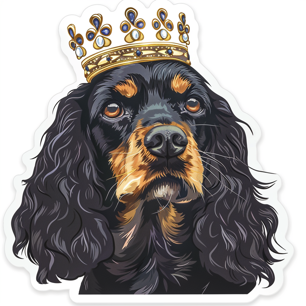 Cocker Spaniel Dog crowned majestic Expressive surreal Vinyl Decal Sticker for Car, Laptop, Tumbler and more # F020218-4" x 4"