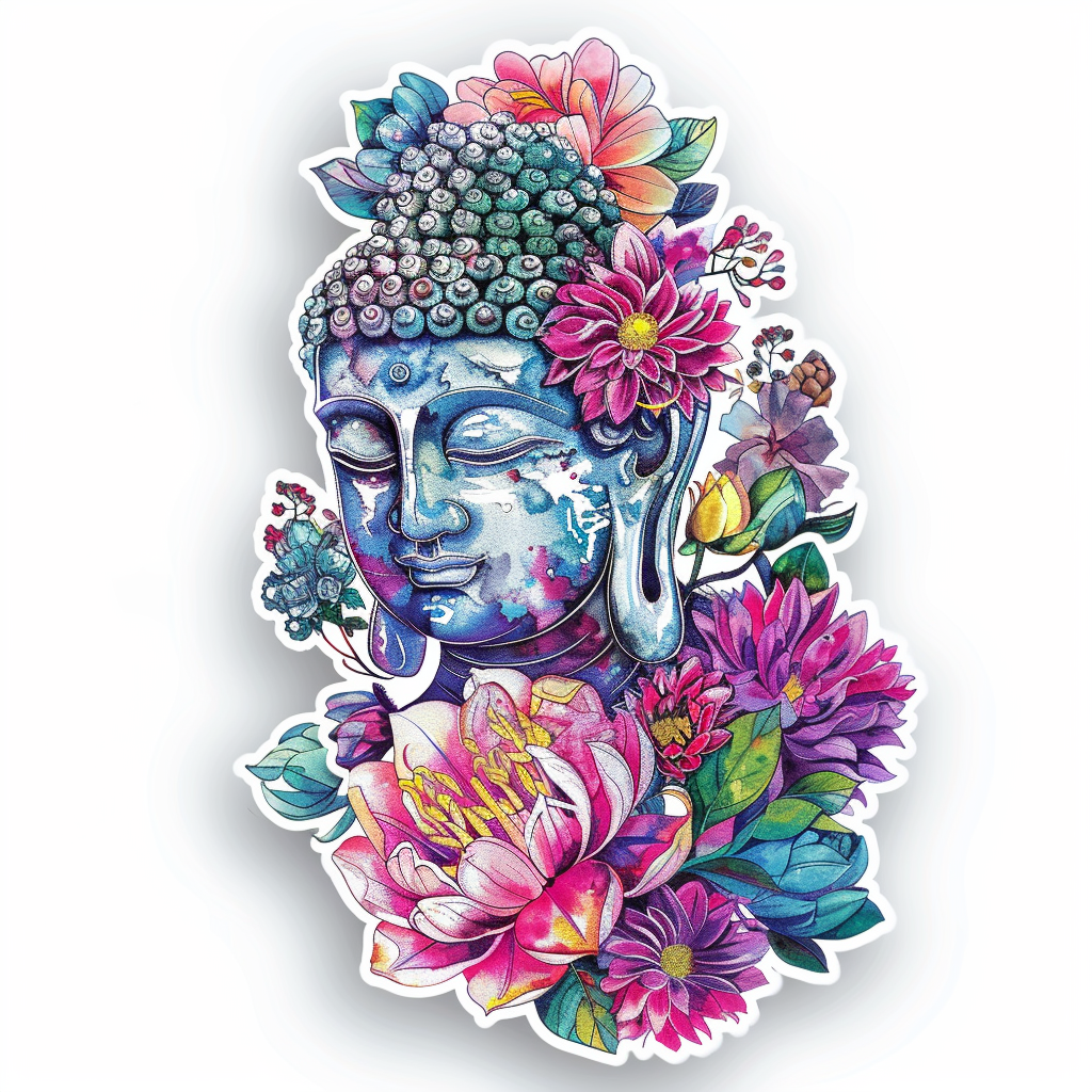 Buddha cartoon majestic Expressive surreal Vinyl Decal Sticker for Car, Laptop, Tumbler and more # F016978
