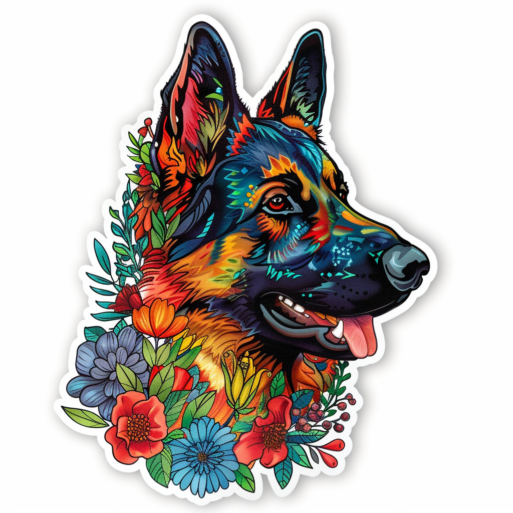 German Shepherd Dog floral Vinyl Decal Sticker for Car, Laptop, Tumbler and more # F011456