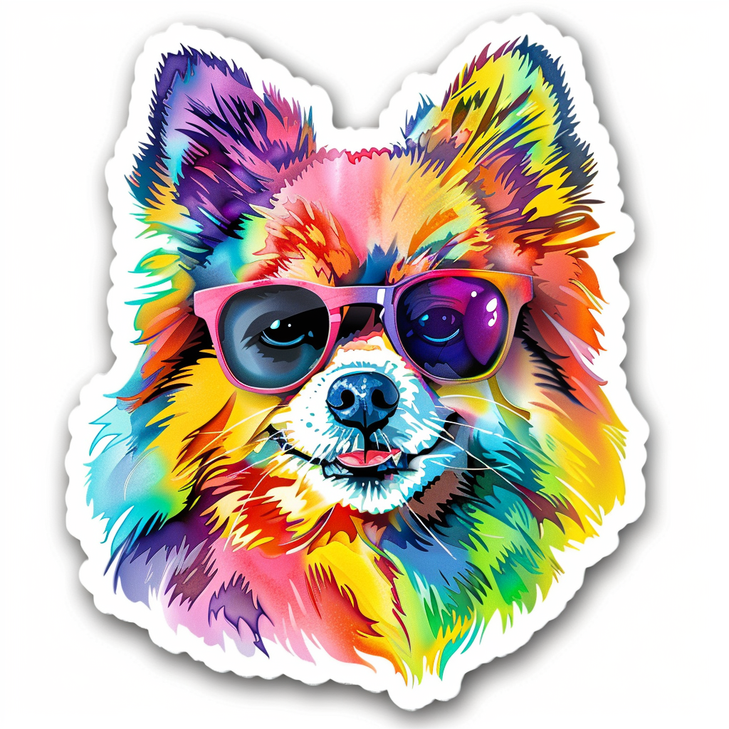 Sticker of a Pomeranian Dog wearing sunglasses majestic Expressive surreal Vinyl Decal Sticker for Car, Laptop, Tumbler and more # F013782