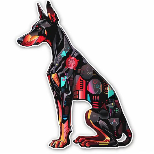 Doberman Pinscher Dog cyber punk Expressive surreal Vinyl Decal Sticker for Car, Laptop, Tumbler and more # F019424-4" x 4"
