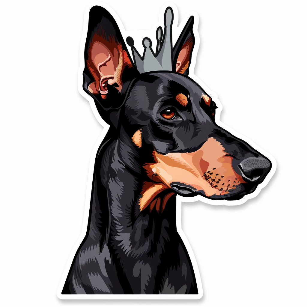 Doberman Pinscher Dog crowned Expressive surreal Vinyl Decal Sticker for Car, Laptop, Tumbler and more # F019371