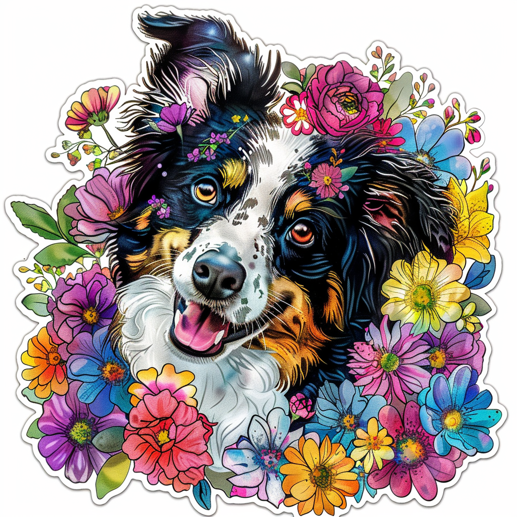 Border Collie Dog majestic Expressive surreal Vinyl Decal Sticker for Car, Laptop, Tumbler and more # F021730-4" x 4"