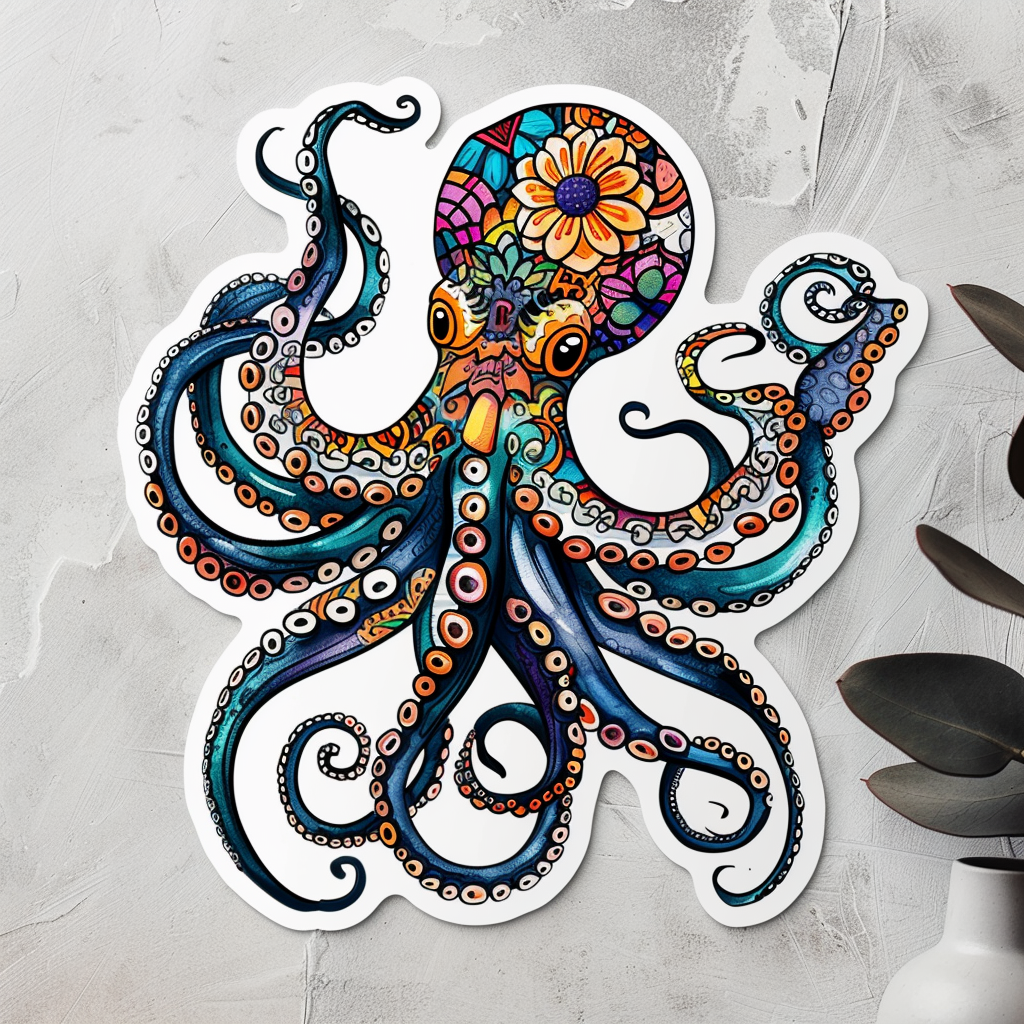 Sticker of a Octopus floral majestic Expressive surreal Vinyl Decal Sticker for Car, Laptop, Tumbler and more # F015532