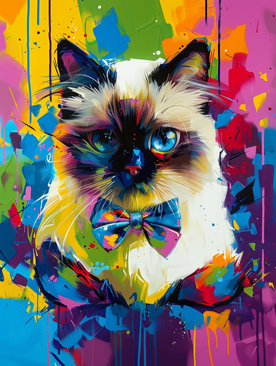 Colorful space Himalayan cat with a bow tie Expressive surreal Poster # F024294