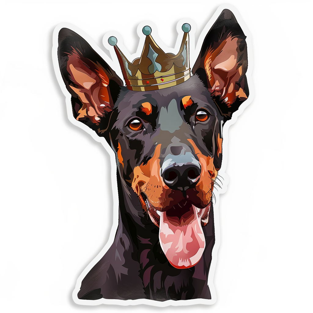 Doberman Pinscher Dog crowned Expressive surreal Vinyl Decal Sticker for Car, Laptop, Tumbler and more # F019352