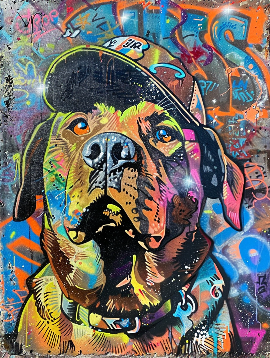 Colorful space Labrador Retriever dog with a hat Expressive surreal Poster # F024470
