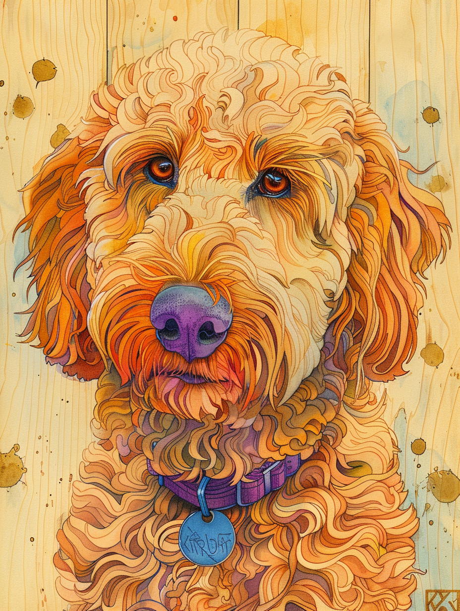 Poster of Goldendoodle dog Expressive surreal Poster # F024276