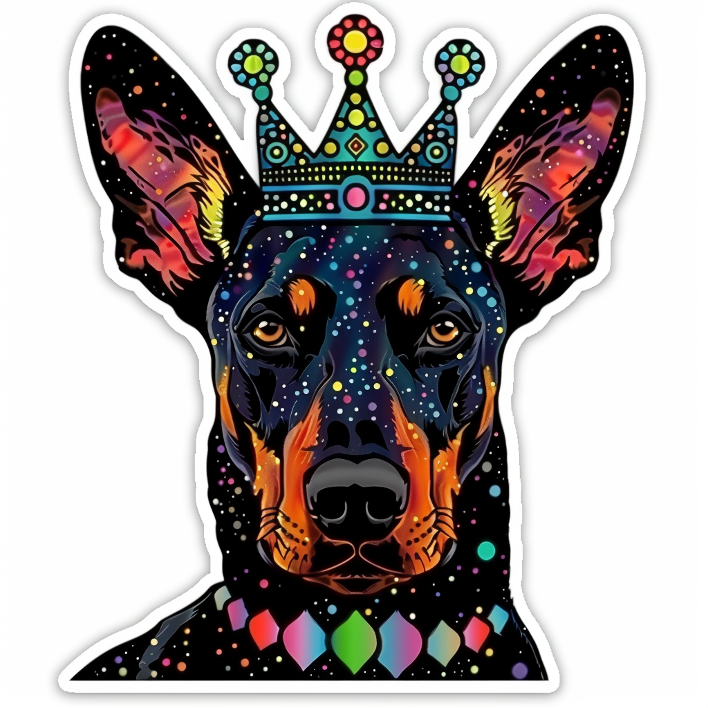 Doberman Pinscher Dog crowned Expressive surreal Vinyl Decal Sticker for Car, Laptop, Tumbler and more # F019345