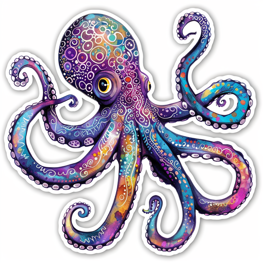 Sticker of a Octopus heartcore majestic Expressive surreal Vinyl Decal Sticker for Car, Laptop, Tumbler and more # F015485