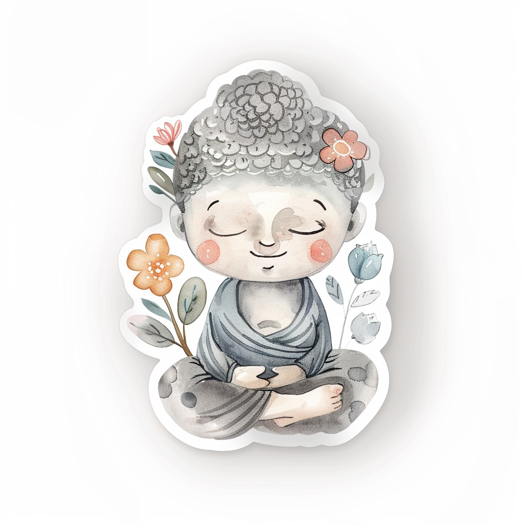 Sticker of an Adorable Buddha Expressive surreal Vinyl Decal Sticker for Car, Laptop, Tumbler and more # F017191