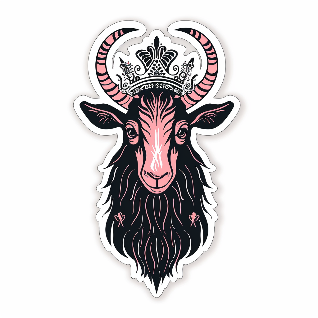 Goat Crowned majestic Expressive surreal Vinyl Decal Sticker for Car, Laptop, Tumbler and more # F020552-4" x 4"