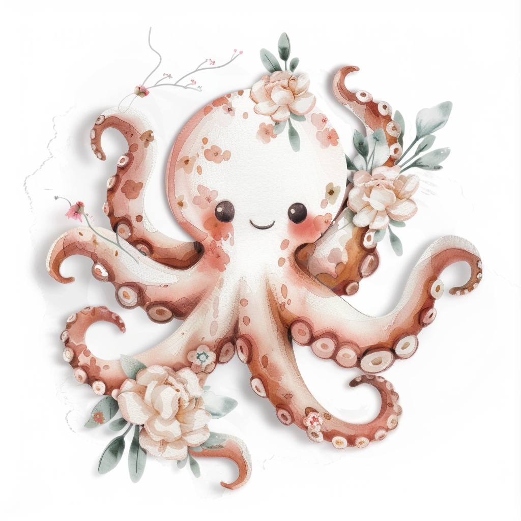 Adorable Octopus with chubby cheeks Expressive surreal Vinyl Decal Sticker for Car, Laptop, Tumbler and more # F015979