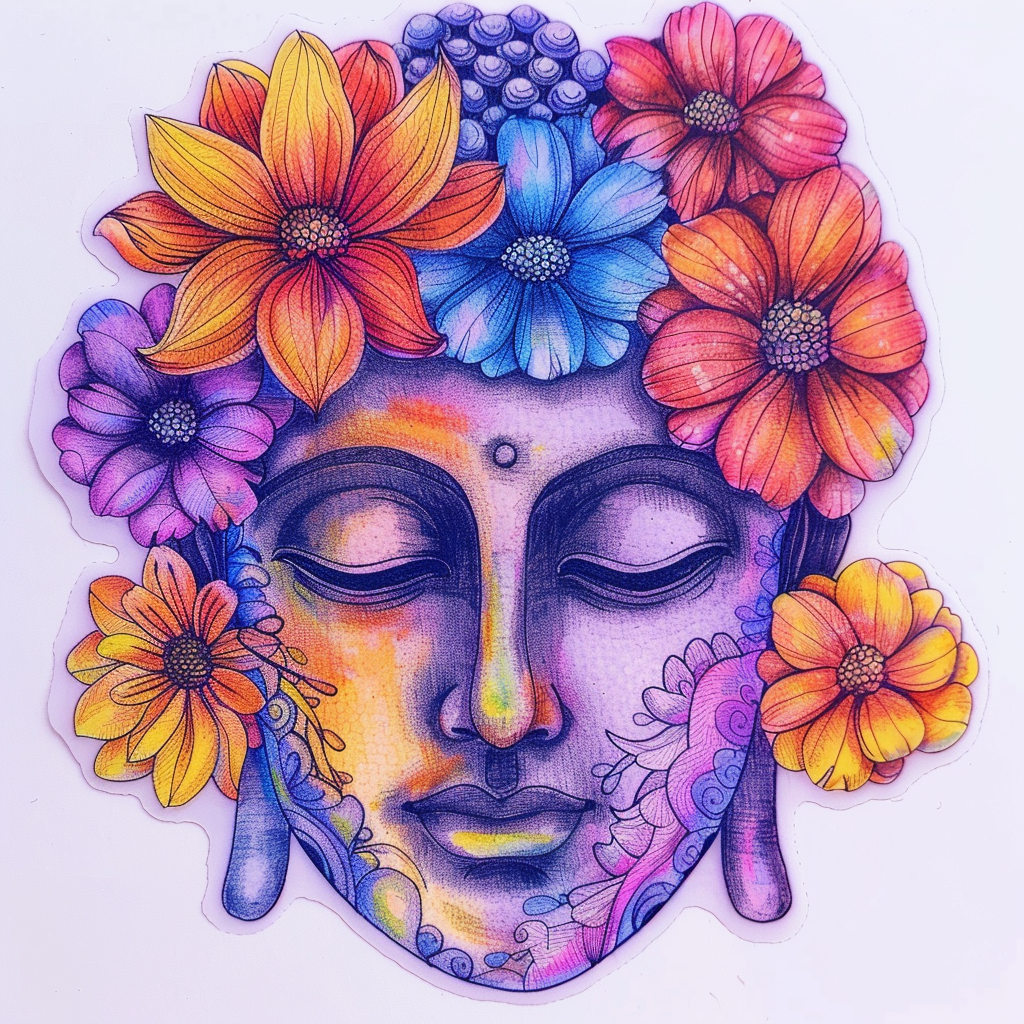Buddha floral majestic Expressive surreal Vinyl Decal Sticker for Car, Laptop, Tumbler and more # F016954