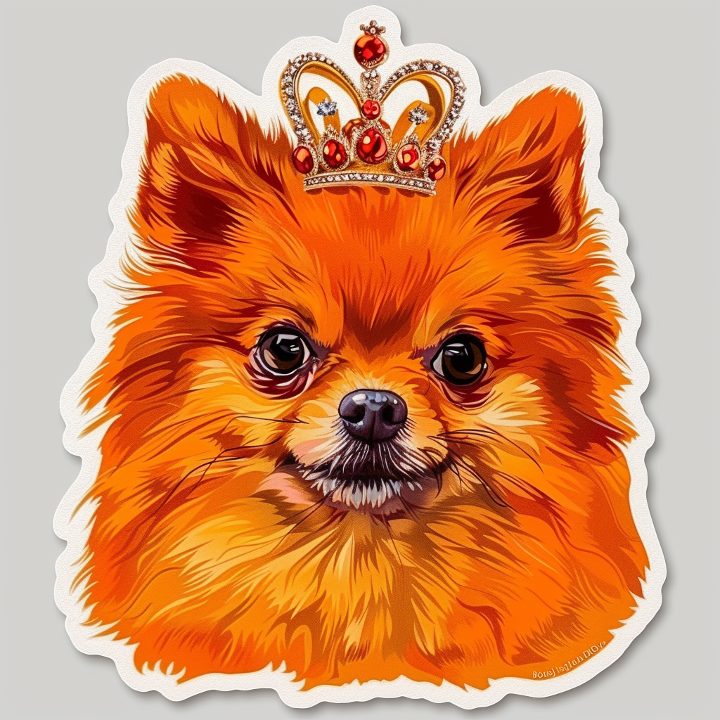 Sticker of a Pomeranian Dog crowned majestic Expressive surreal Vinyl Decal Sticker for Car, Laptop, Tumbler and more # F013925