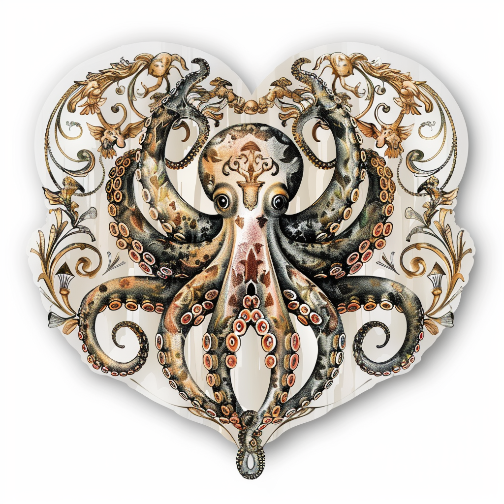 Sticker of a Octopus heartcore majestic Expressive surreal Vinyl Decal Sticker for Car, Laptop, Tumbler and more # F015743