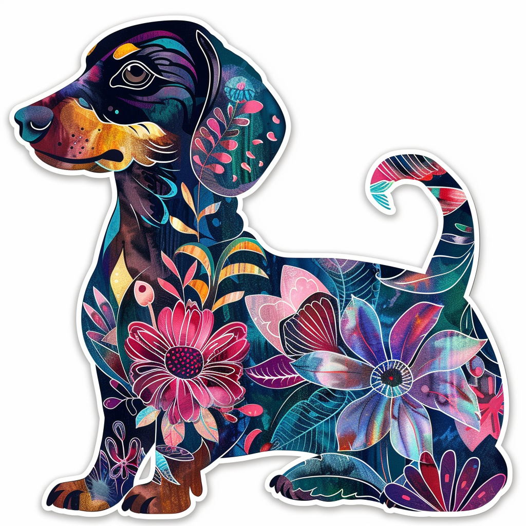 Dachshund Dog floral Vinyl Decal Sticker for Car, Laptop, Tumbler and more # F013099