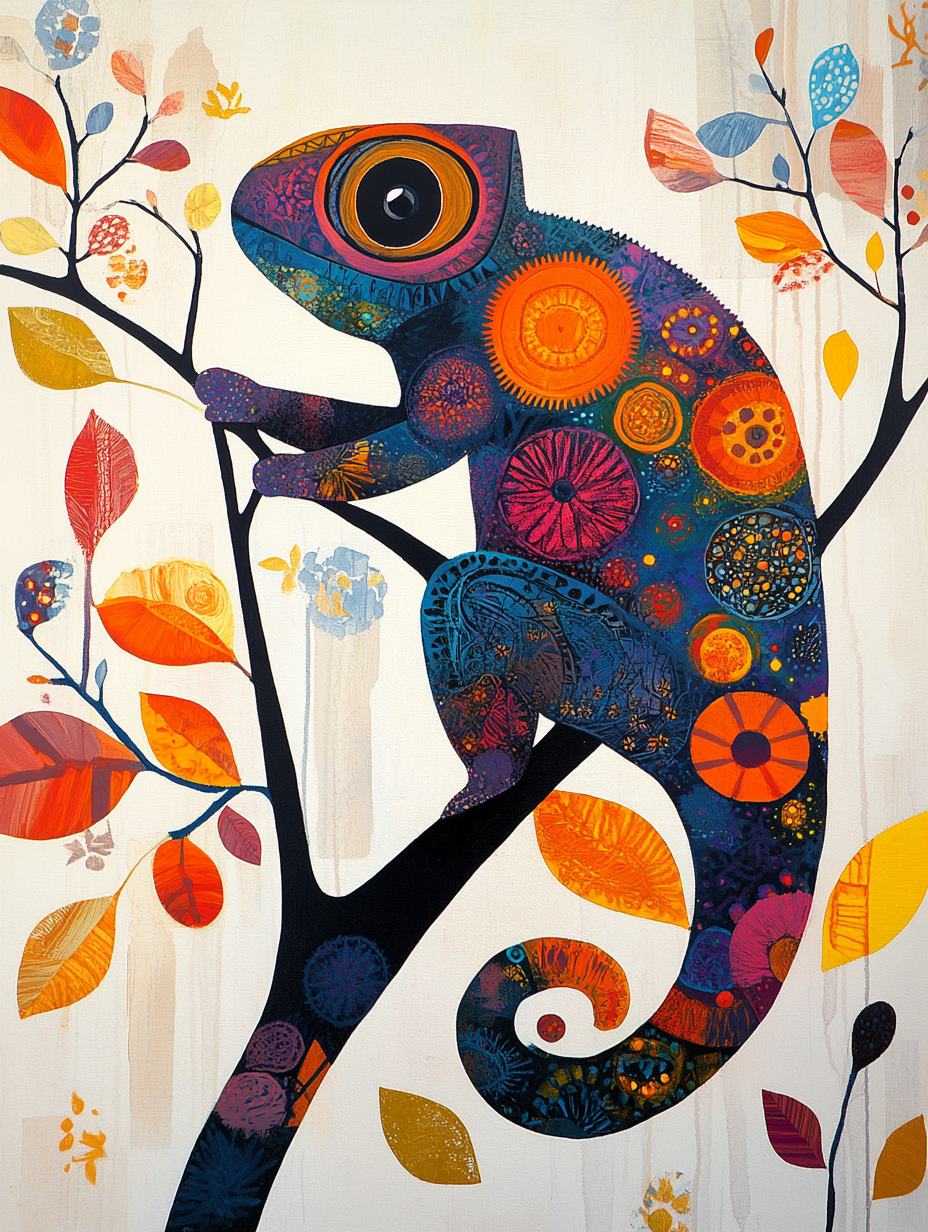 The silhouette of a chameleon with an abstract col Expressive surreal Poster # F024854