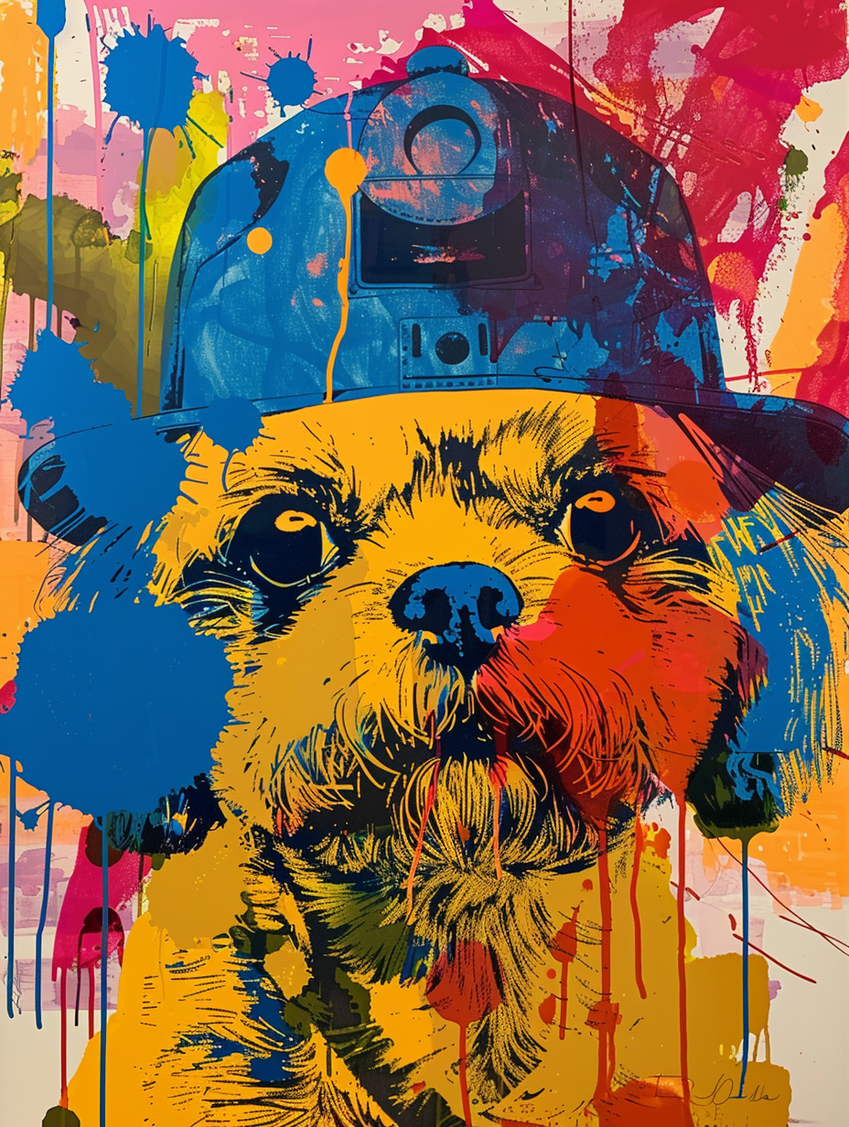 Colorful space Shih Tzu dog with a hat Expressive surreal Poster # F024954