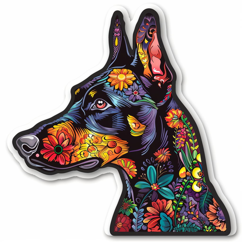 Doberman Pinscher Dog floral majestic Expressive surreal Vinyl Decal Sticker for Car, Laptop, Tumbler and more # F019386