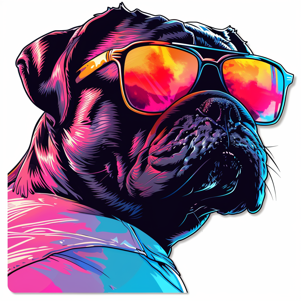 Bulldog Cool Neon Party in sunglasses Expressive surreal Vinyl Decal Sticker for Car, Laptop, Tumbler and more # F018063