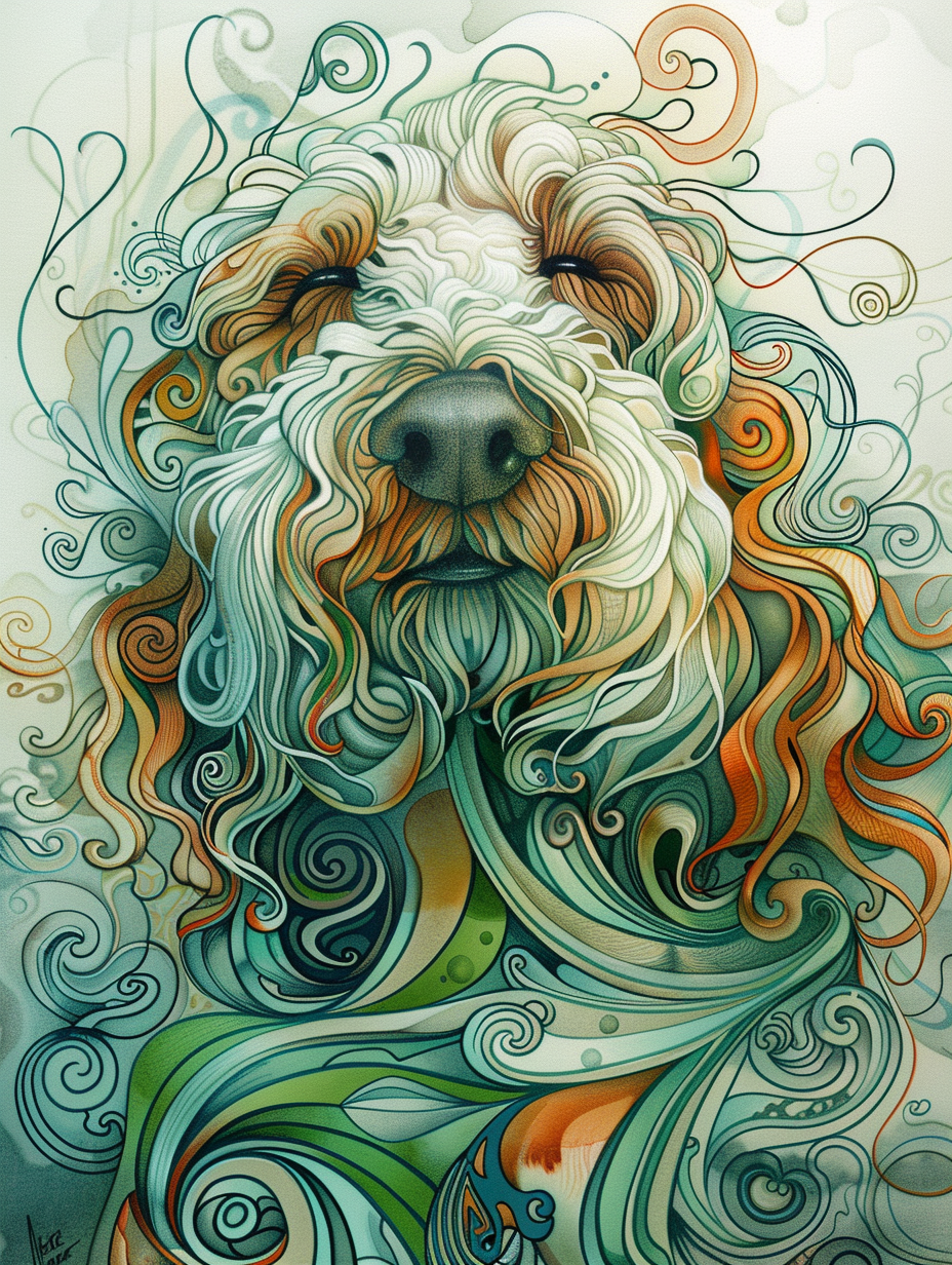 Poster of Goldendoodle dog Expressive surreal Poster # F024273