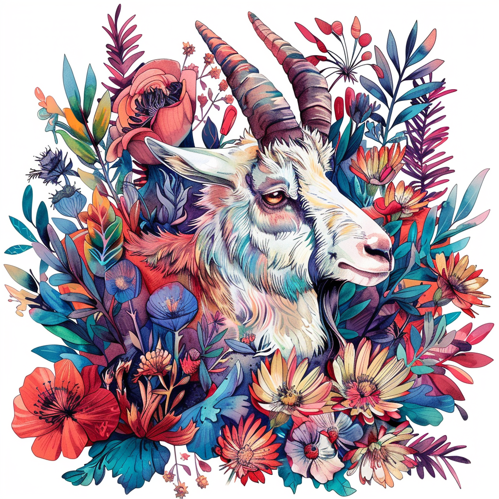 Goat majestic Expressive surreal Vinyl Decal Sticker for Car, Laptop, Tumbler and more # F020564-4" x 4"