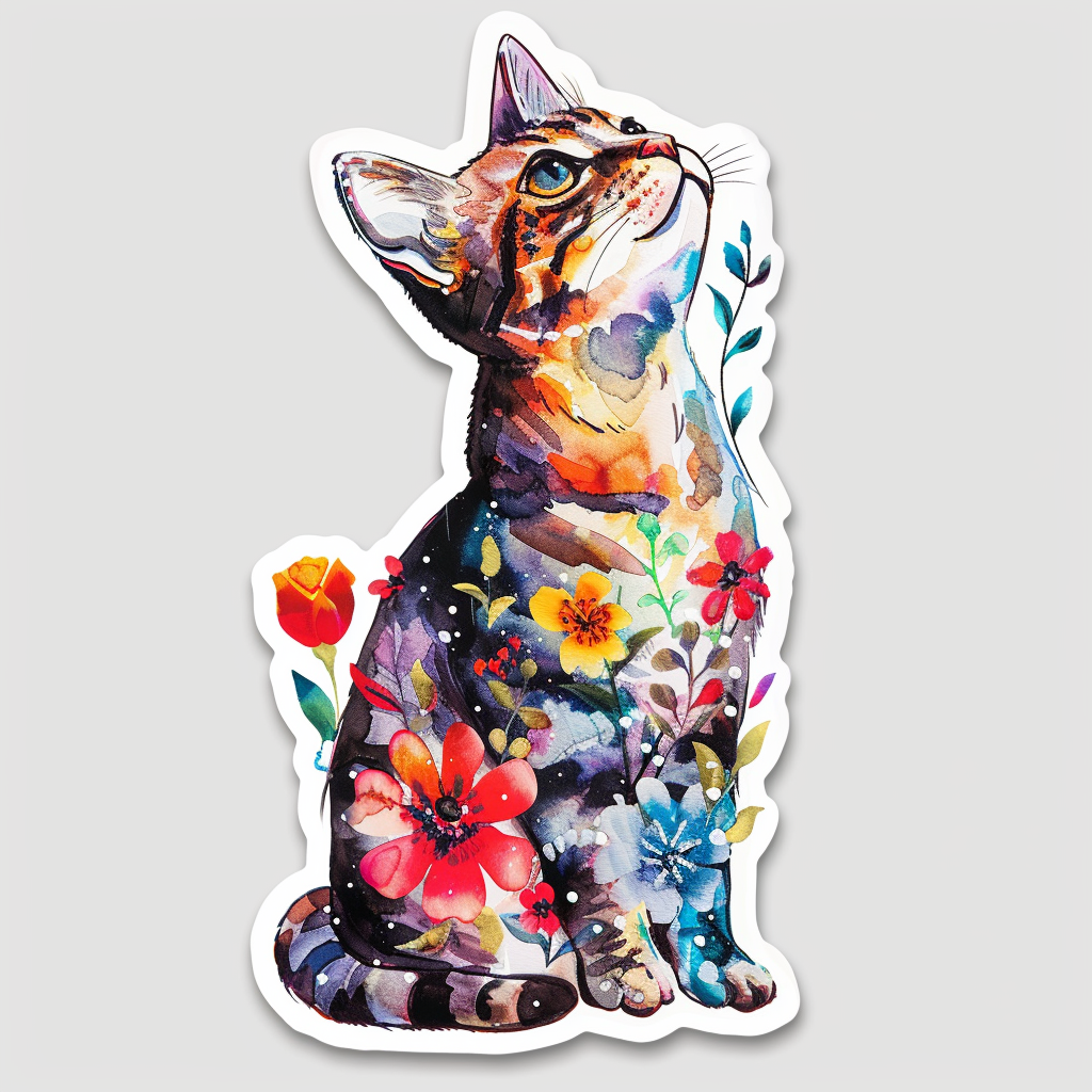American Shorthair Cat floral majestic Expressive surreal Vinyl Decal Sticker for Car, Laptop, Tumbler and more # F018567