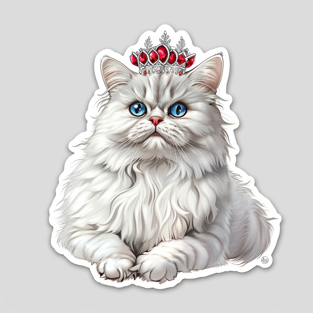 Persian Cat crowned majestic Expressive surreal Vinyl Decal Sticker for Car, Laptop, Tumbler and more # F016155