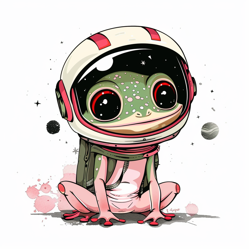 Sticker of a Cute and Adorable Frog full body wearing space suit Expressive surreal Vinyl Decal Sticker for Car, Laptop, Tumbler and more # F016648