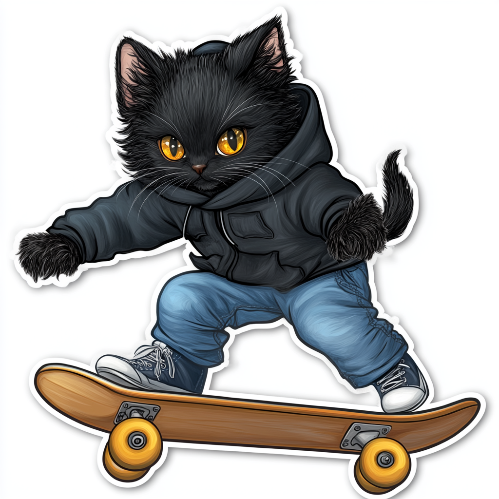 Cat wearing jeans and a hoodie skateboard Vinyl Decal Sticker for Car, Laptop, Tumbler and more # F025789