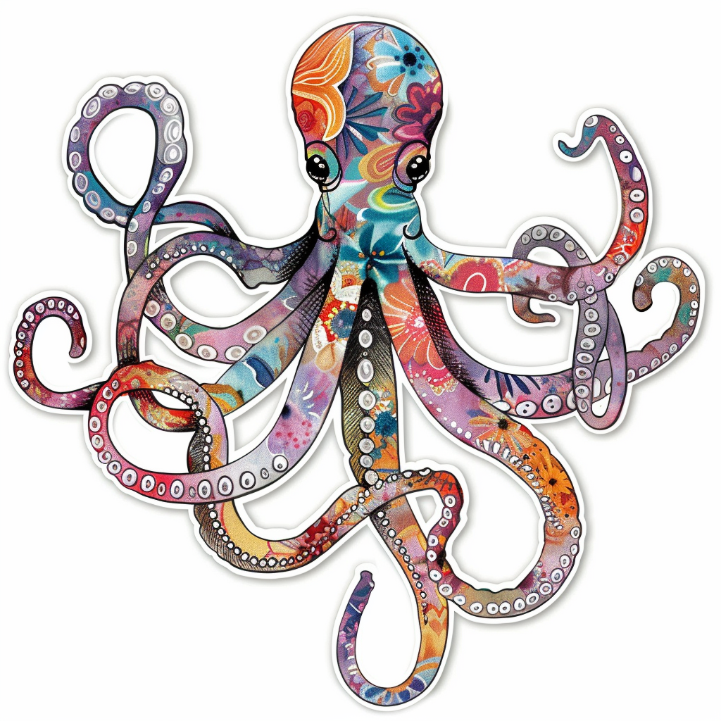 Octopus floral majestic Expressive surreal Vinyl Decal Sticker for Car, Laptop, Tumbler and more # F015563