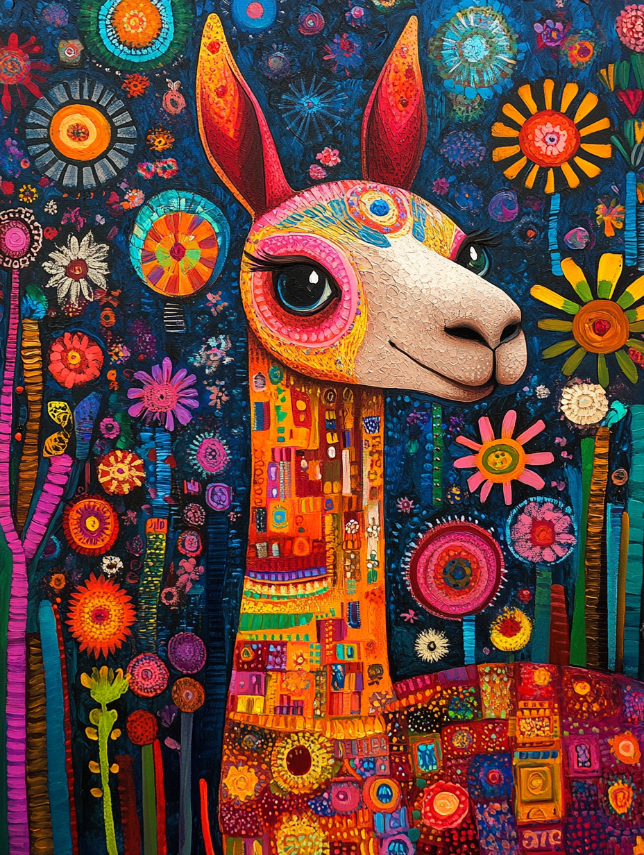 the silhouette of a alpaca with an abstract colorf Expressive surreal Poster # F024845