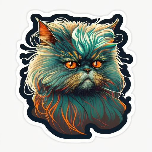 Persian cat with a thick fluffy white Expressive surreal Vinyl Decal Sticker for Car, Laptop, Tumbler and more # F016573
