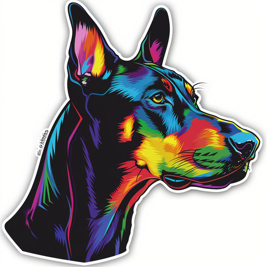 Doberman Pinscher Dog cyber punk Expressive surreal Vinyl Decal Sticker for Car, Laptop, Tumbler and more # F019455-4" x 4"