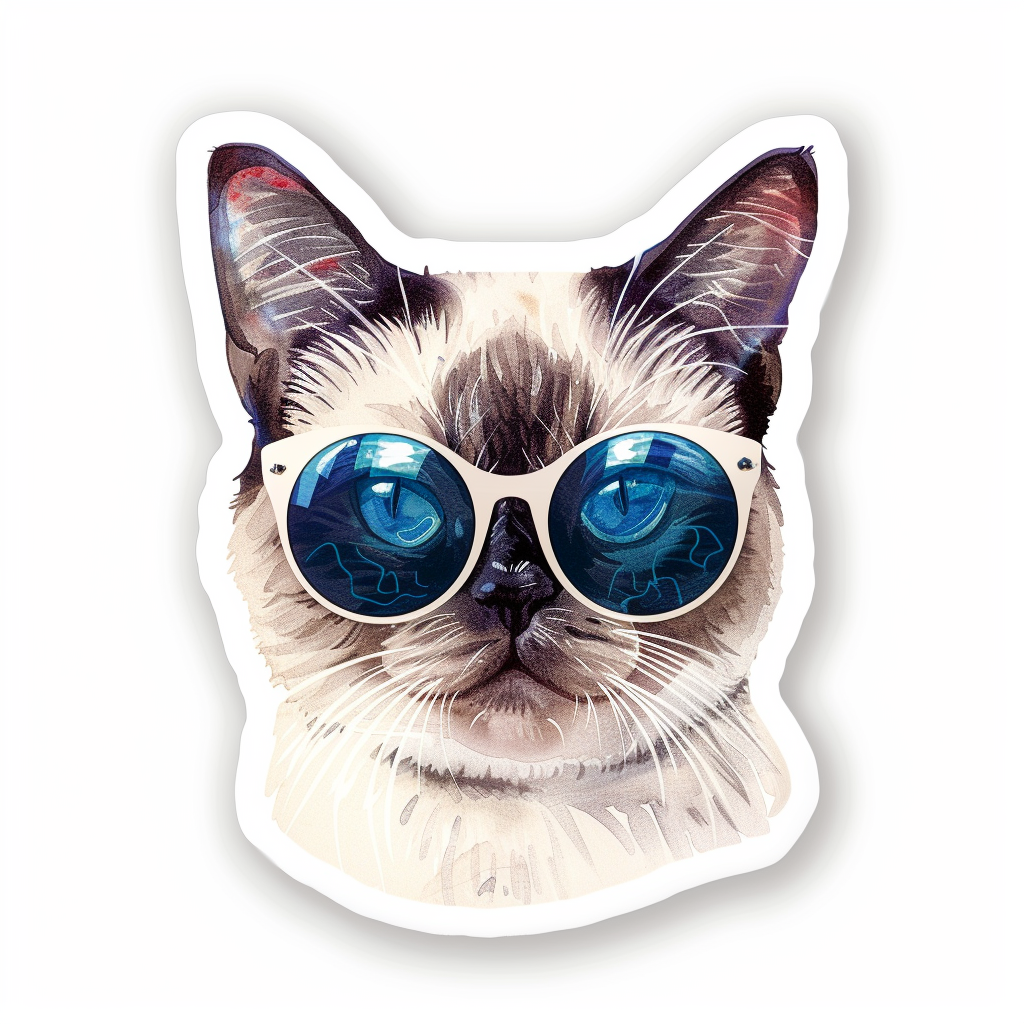 Burmese Cat wearing sunglasses Vinyl Decal Sticker for Car, Laptop, Tumbler and more # F010686