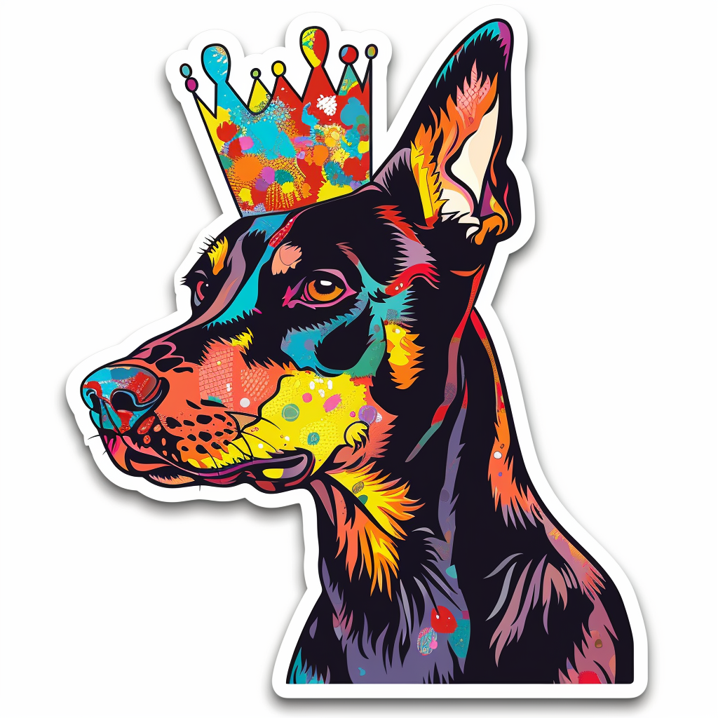 Doberman Pinscher Dog crowned Expressive surreal Vinyl Decal Sticker for Car, Laptop, Tumbler and more # F019350