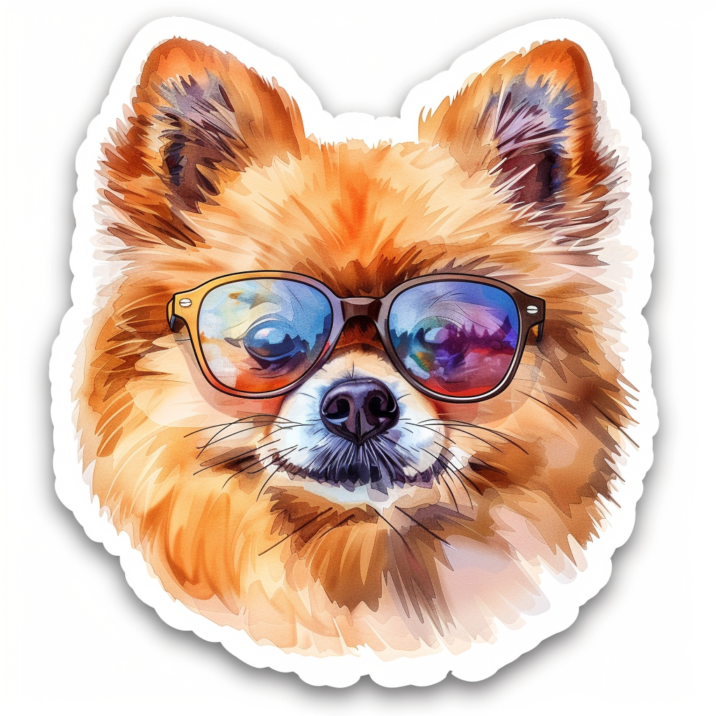 Sticker of a Pomeranian Dog wearing sunglasses majestic Expressive surreal Vinyl Decal Sticker for Car, Laptop, Tumbler and more # F013740