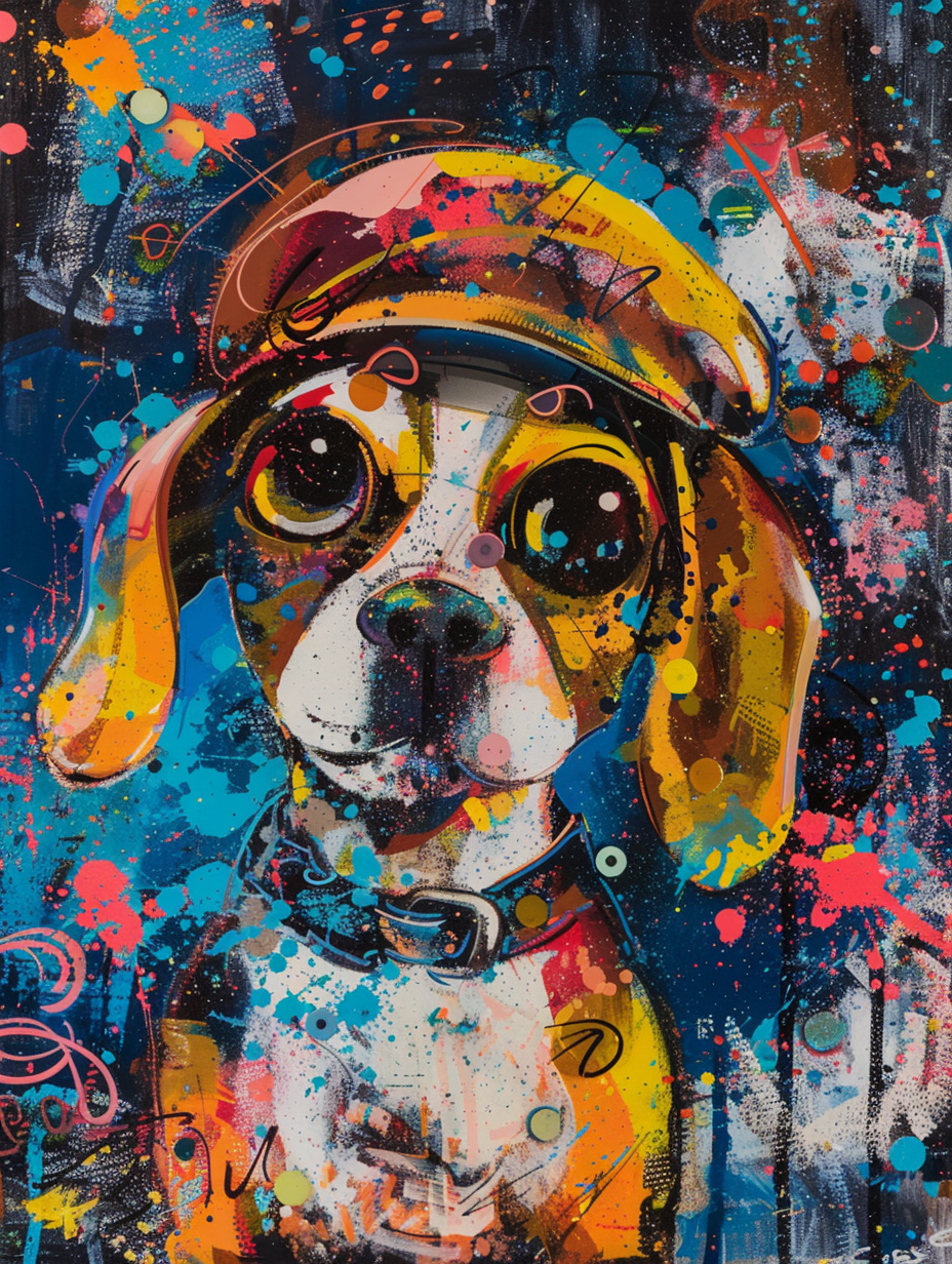 colorful space Beagle dog with a hat Expressive surreal Poster # F025638