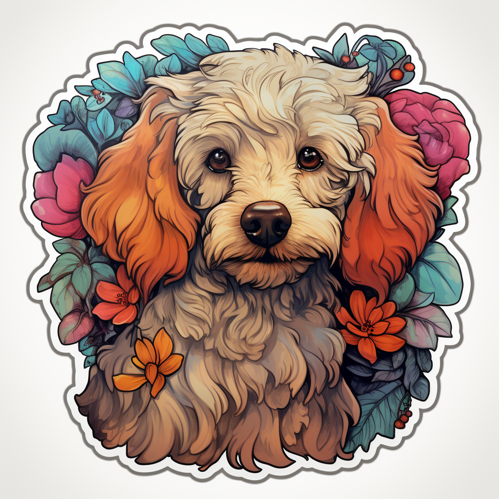 Poodle dog Detailed colorful painting floral Vinyl Decal Sticker for Car, Laptop, Tumbler and more # F012183