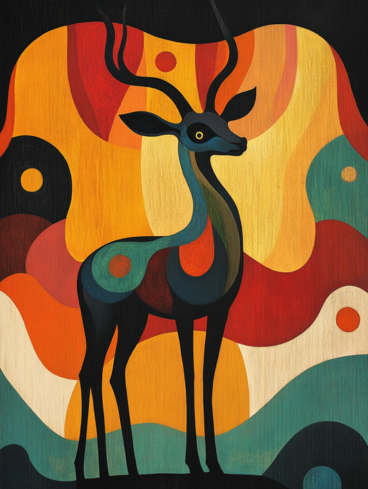 The silhouette of a antelope with an abstract colo Expressive surreal Poster # F024863