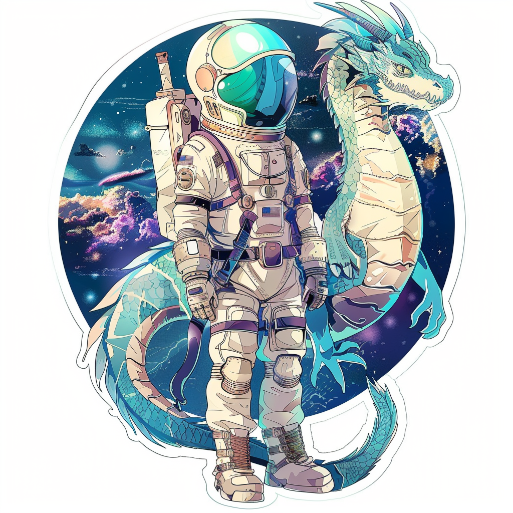 Sticker of a Dragon astronaut majestic Expressive surreal Vinyl Decal Sticker for Car, Laptop, Tumbler and more # F019131
