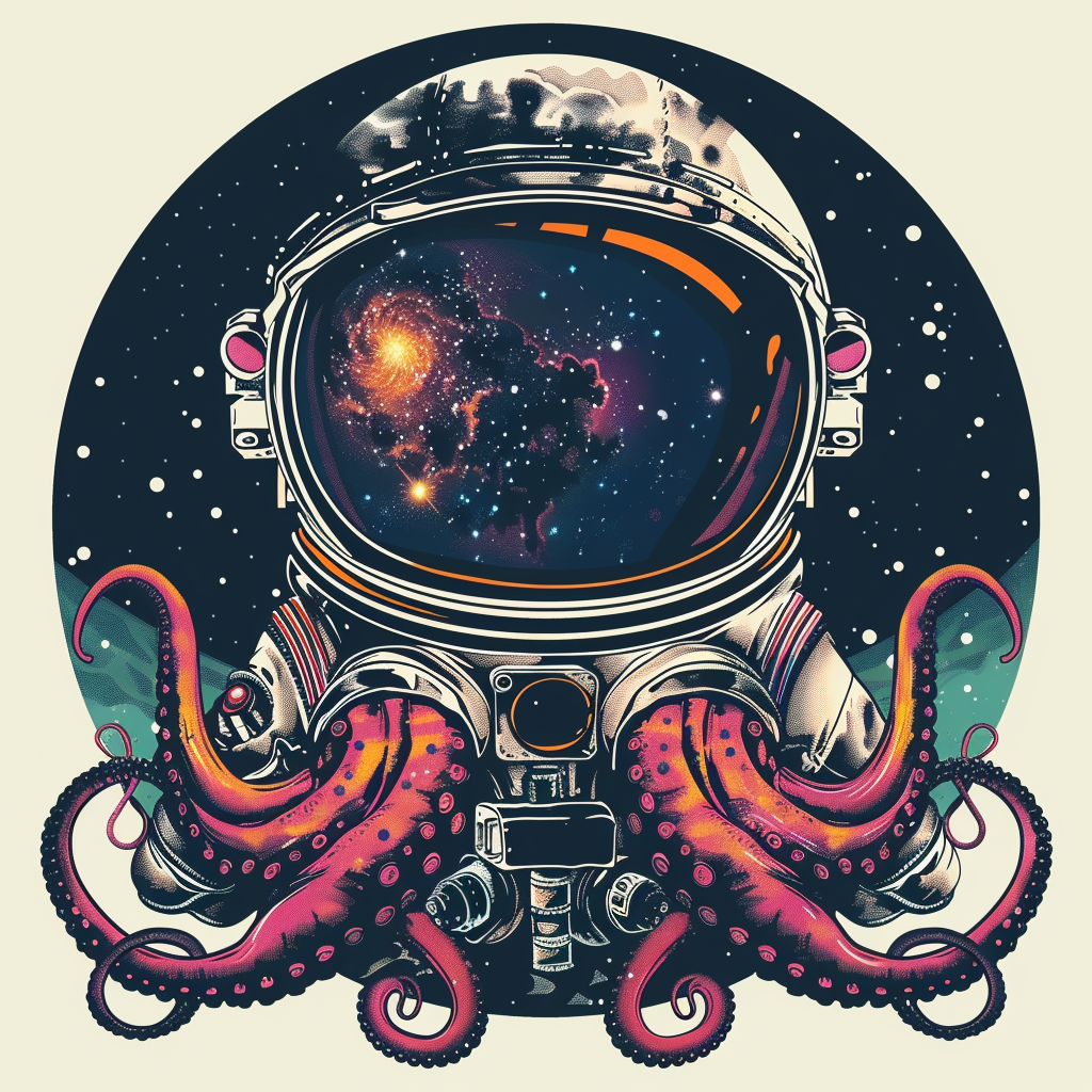 Sticker of an Octopus astronaut majestic Expressive surreal Vinyl Decal Sticker for Car, Laptop, Tumbler and more # F015384